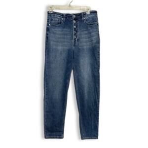 Abound Mom Jeans Straight Leg Stretchable High Rise Button Fly Blue W US 27 NWT